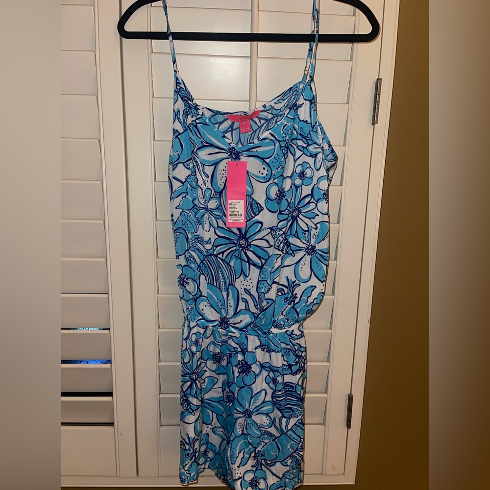 Lilly Pulitzer X-LARGE Succulent Blue CORONADO CRAB DEANNA ROMPER Waist Tie NWT